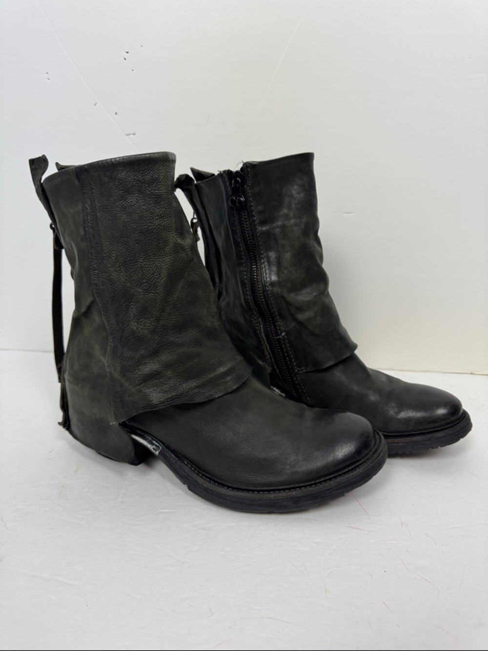 A.S.98 Women's dark olive Leather Combat Moto Boots